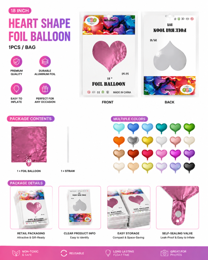 Individual Packing for 18inch hearted shaped balloon